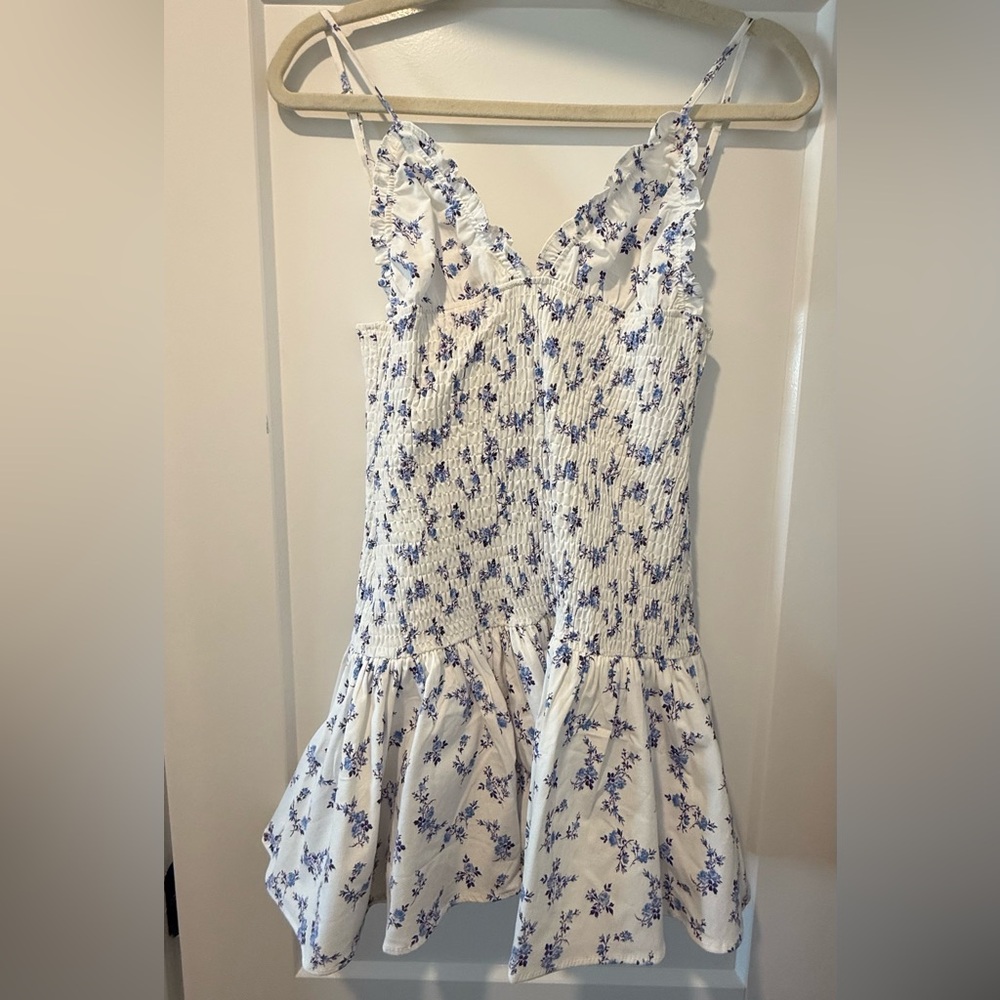 Zara White and Blue Floral Mini Dress